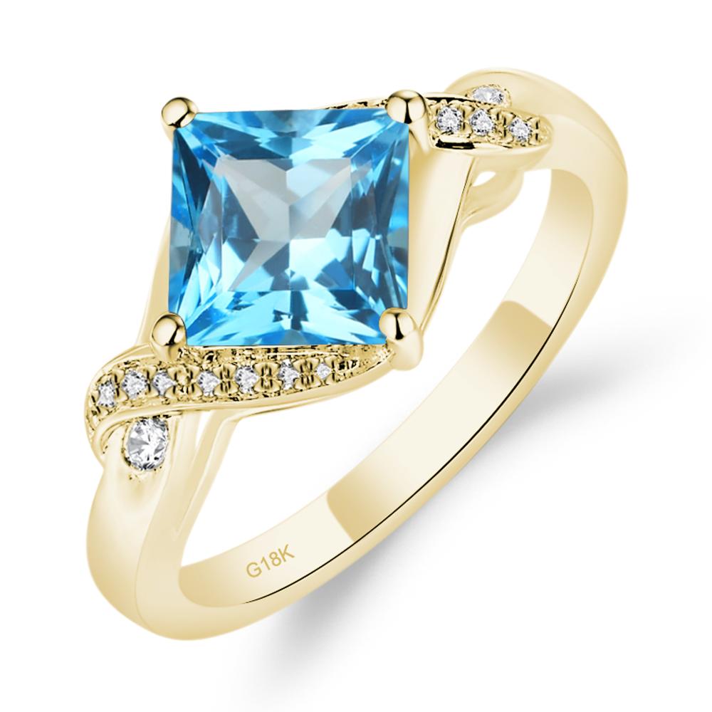 Swiss Blue Topaz Kite Set Princess Cut Ring - LUO Jewelry #metal_18k yellow gold