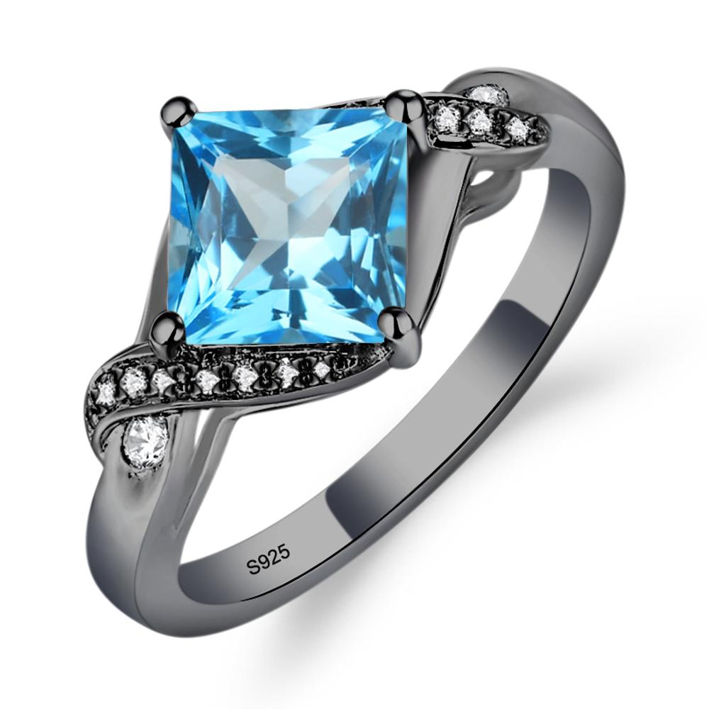 Swiss Blue Topaz Kite Set Princess Cut Ring - LUO Jewelry #metal_black finish sterling silver