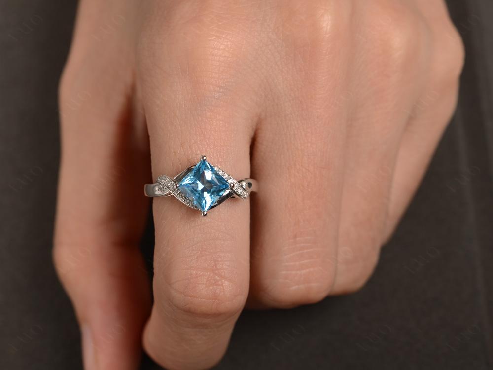 Swiss Blue Topaz Kite Set Princess Cut Ring - LUO Jewelry
