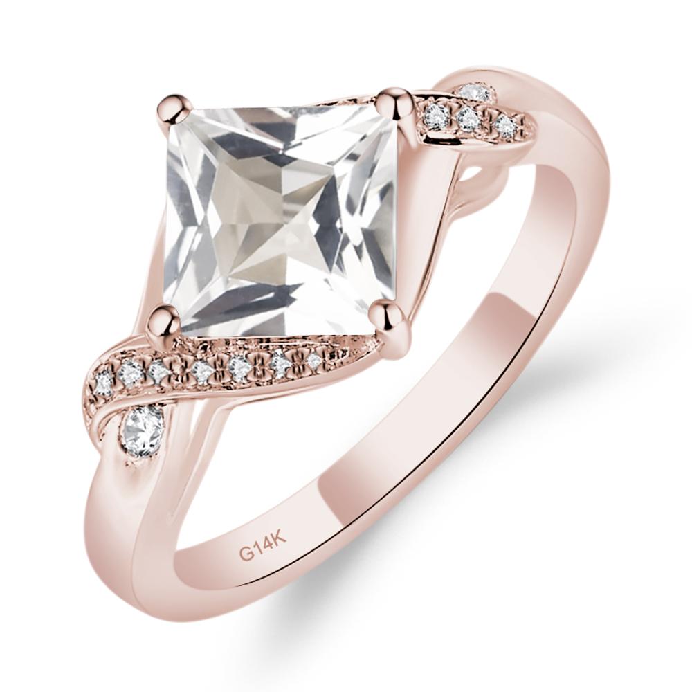 White Topaz Kite Set Princess Cut Ring - LUO Jewelry #metal_14k rose gold