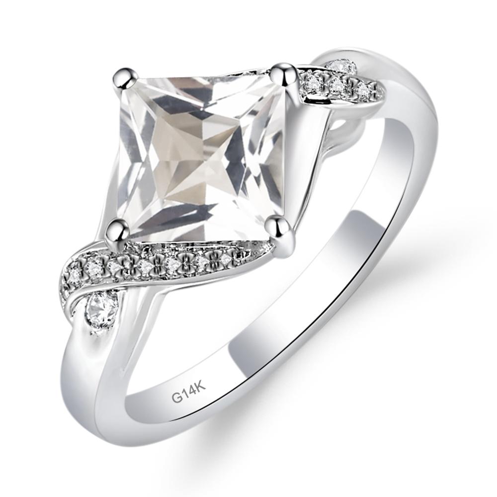 White Topaz Kite Set Princess Cut Ring - LUO Jewelry #metal_14k white gold