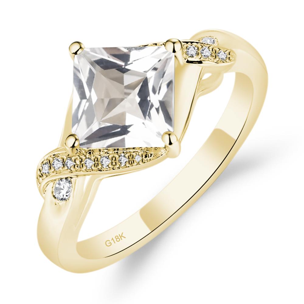 White Topaz Kite Set Princess Cut Ring - LUO Jewelry #metal_18k yellow gold