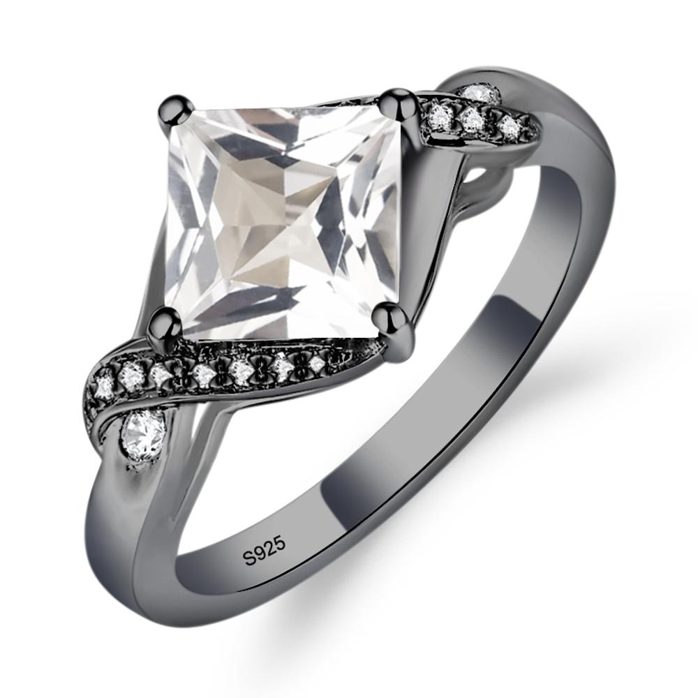 White Topaz Kite Set Princess Cut Ring - LUO Jewelry #metal_black finish sterling silver