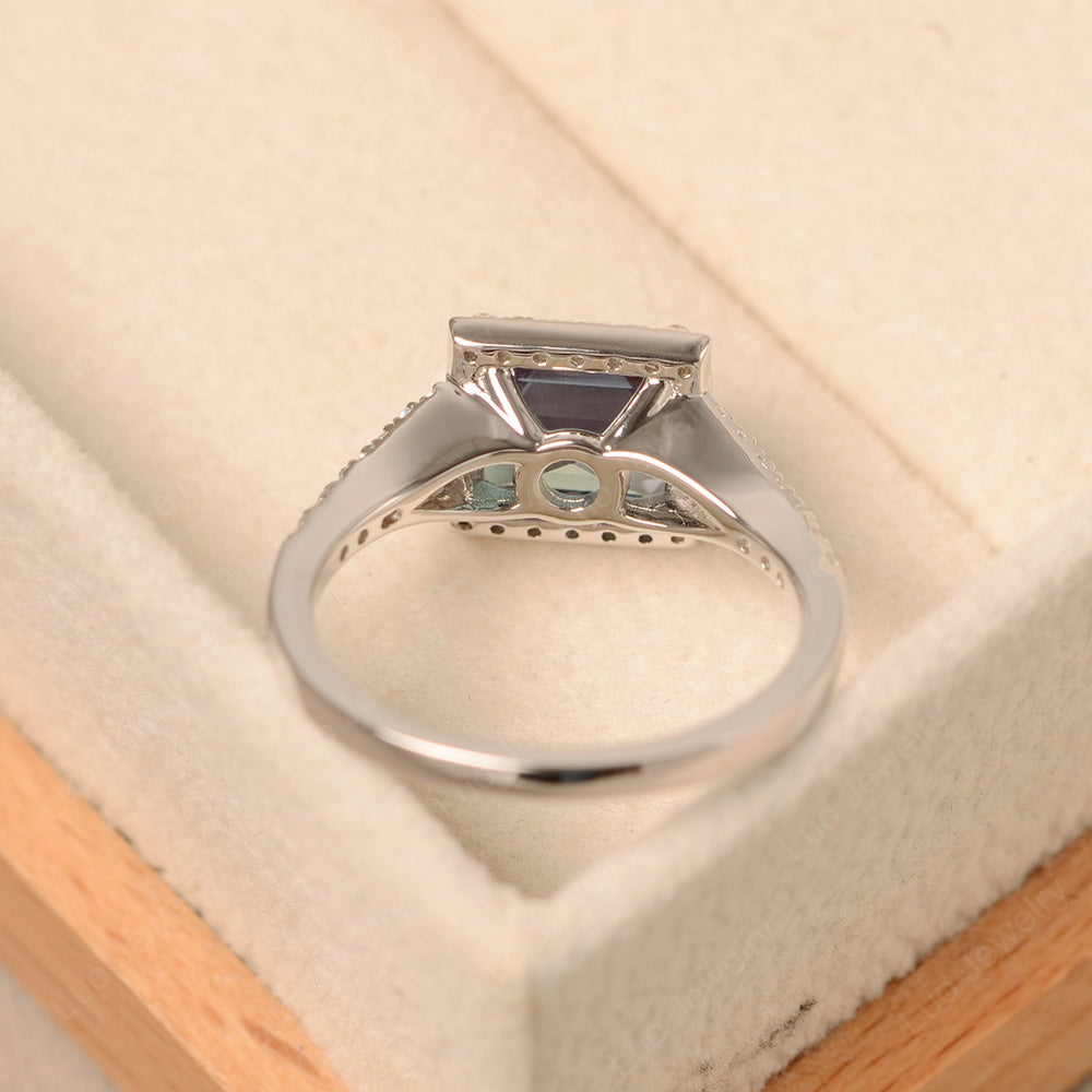 Square Cut Alexandrite Ring Split Shank Halo Ring - LUO Jewelry