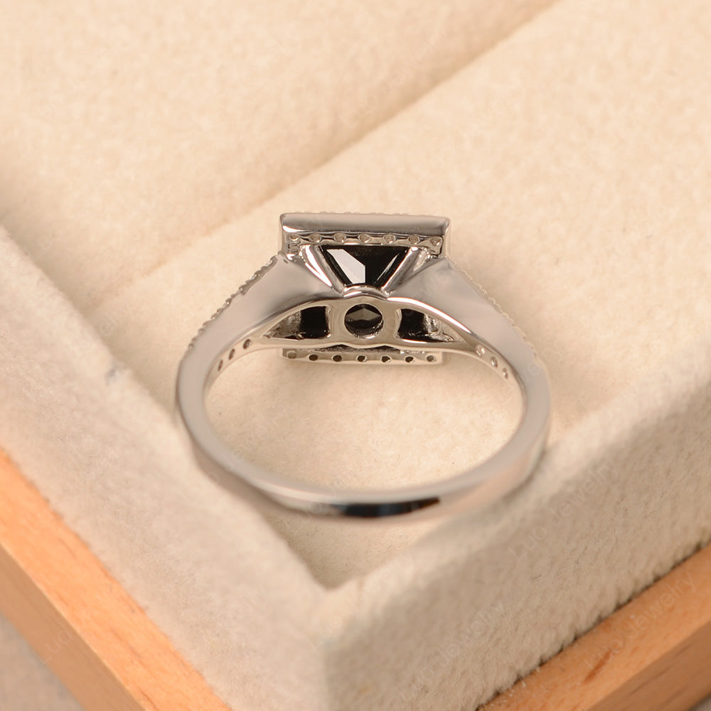 Princess Cut Black Spinel Ring Split Shank Halo Ring - LUO Jewelry
