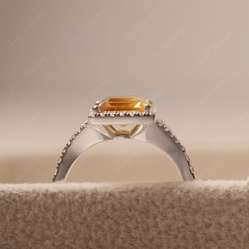 Square Cut Citrine Ring Split Shank Halo Ring - LUO Jewelry