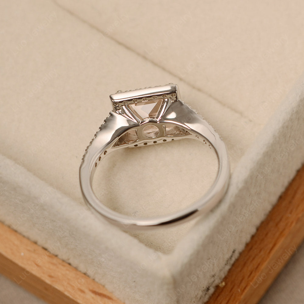 Princess Cut Morganite Ring Split Shank Halo Ring - LUO Jewelry