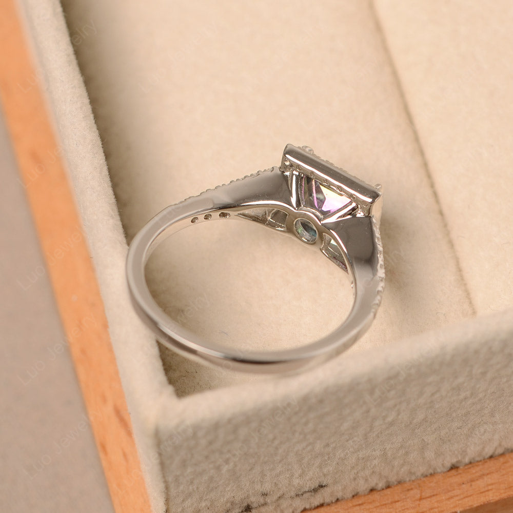 Princess Cut Mystic Topaz Ring Split Shank Halo Ring - LUO Jewelry