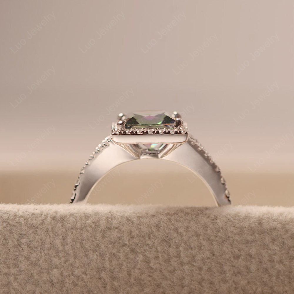 Princess Cut Mystic Topaz Ring Split Shank Halo Ring - LUO Jewelry