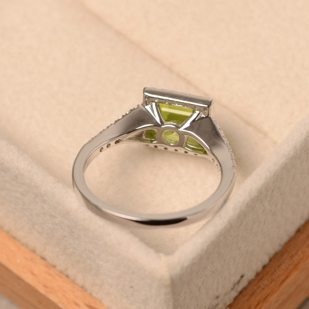 Square Cut Peridot Ring Split Shank Halo Ring - LUO Jewelry