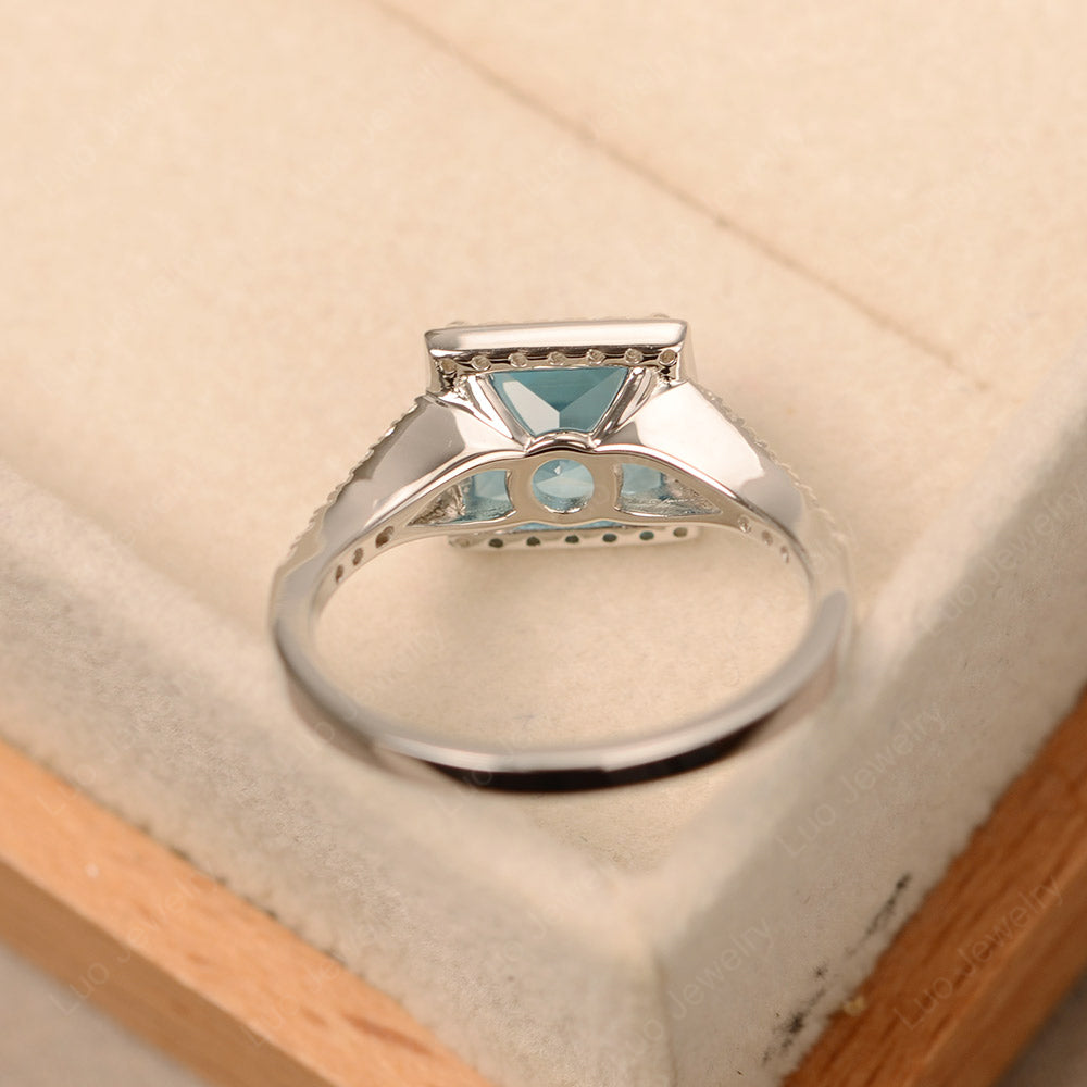 Princess Cut Swiss Blue Topaz Ring Split Shank Halo Ring - LUO Jewelry