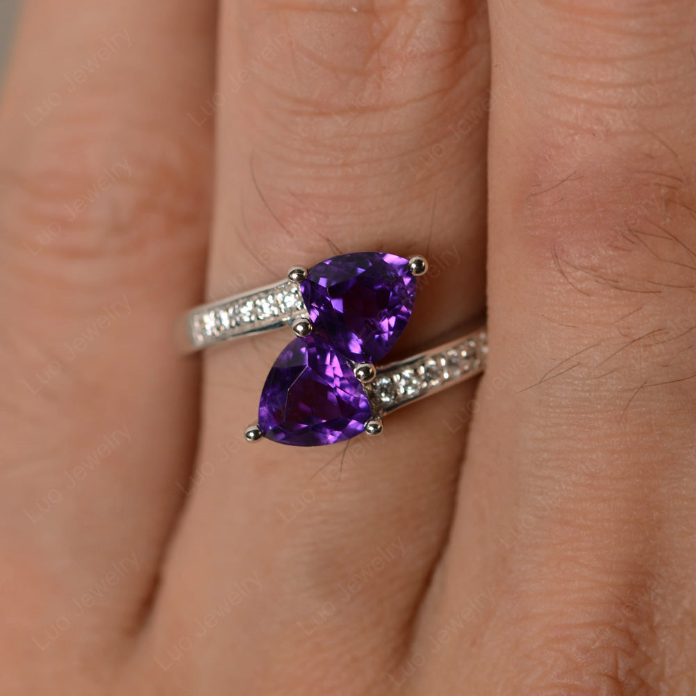 Two Stone Ring Trillion Cut Amethyst Ring - LUO Jewelry