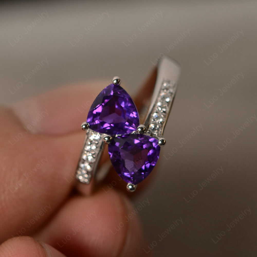 Two Stone Ring Trillion Cut Amethyst Ring - LUO Jewelry
