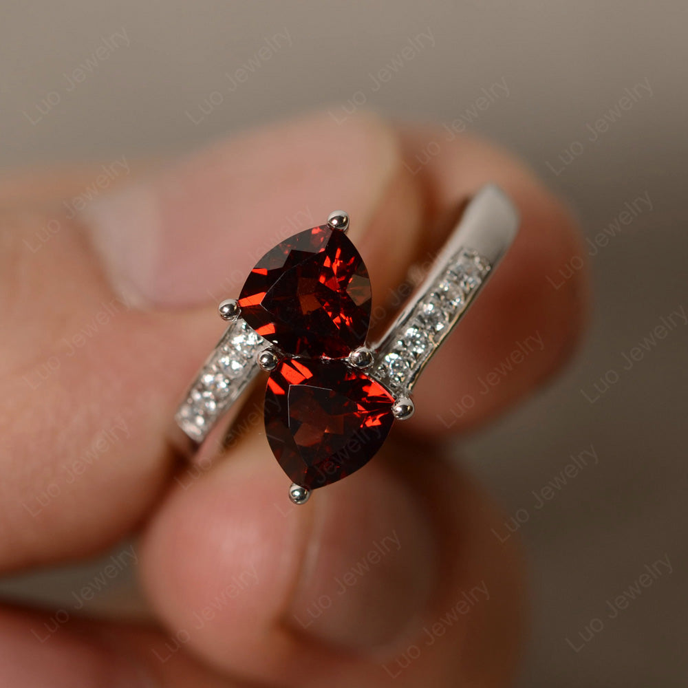 Two Stone Ring Trillion Cut Garnet Ring - LUO Jewelry
