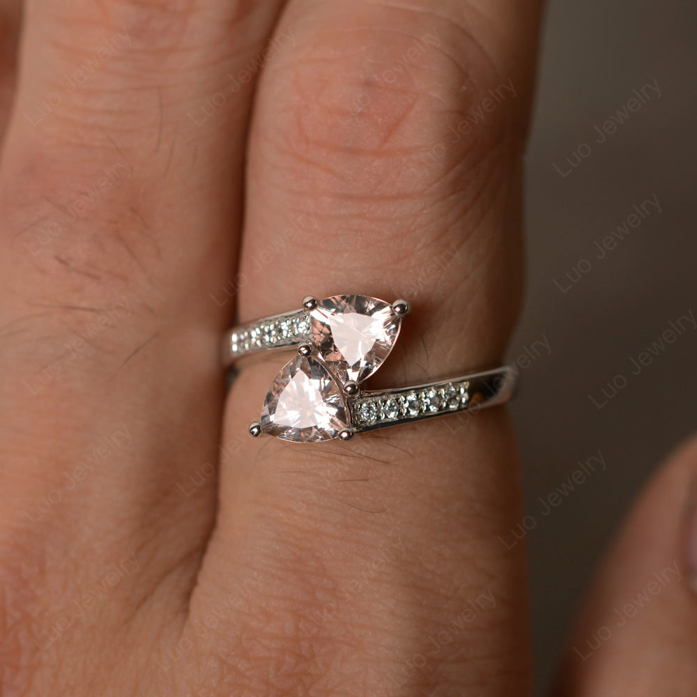 Two Stone Ring Trillion Cut Morganite Ring - LUO Jewelry