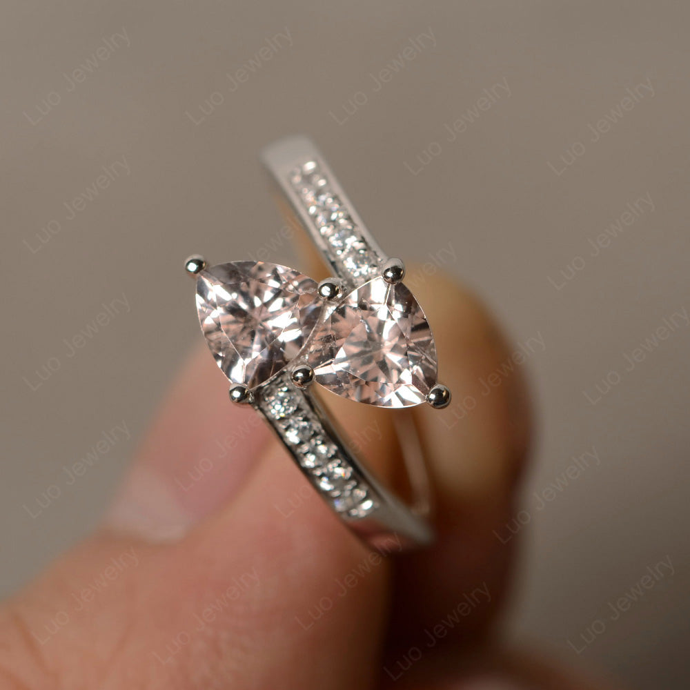 Two Stone Ring Trillion Cut Morganite Ring - LUO Jewelry