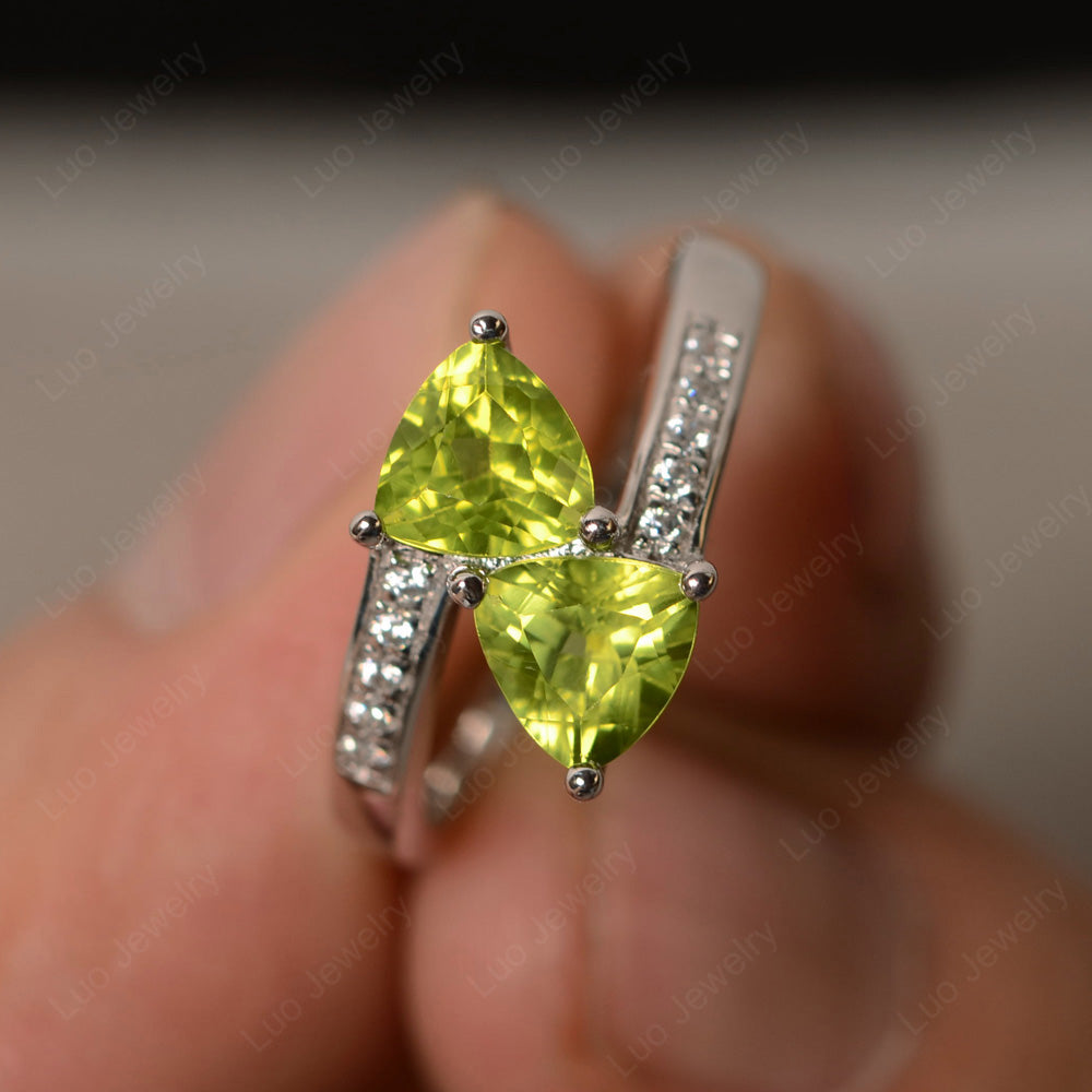 Two Stone Ring Trillion Cut Peridot Ring - LUO Jewelry