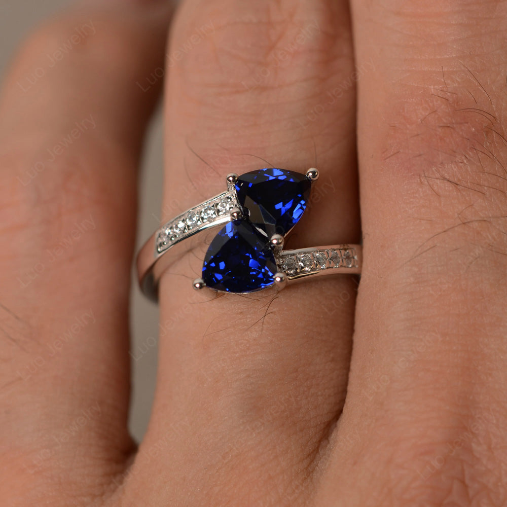 Two Stone Ring Trillion Cut Lab Sapphire Ring - LUO Jewelry