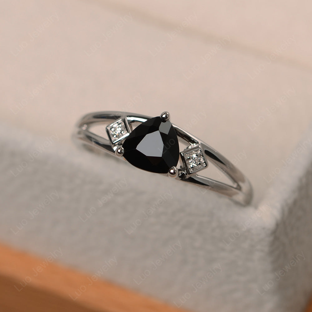 Trillion Cut Black Spinel Engagement Ring - LUO Jewelry