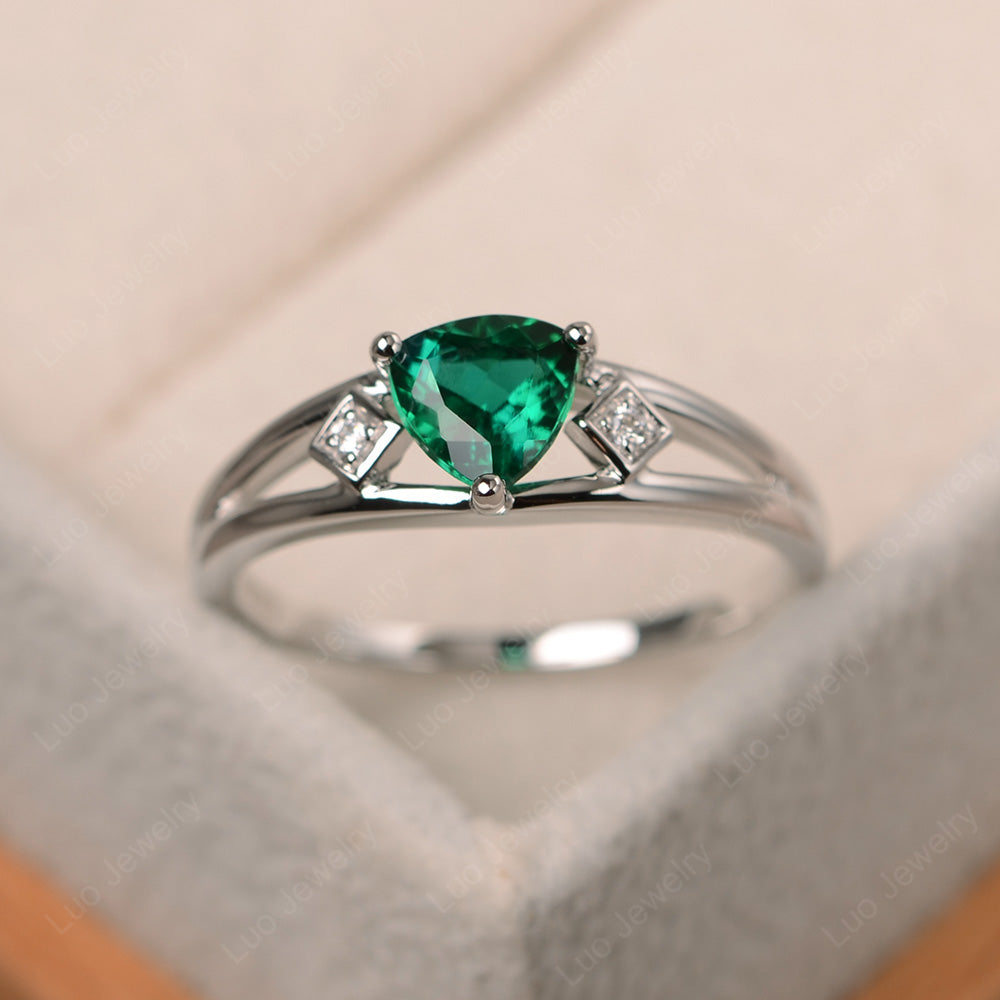 Trillion Cut Lab Emerald Engagement Ring - LUO Jewelry