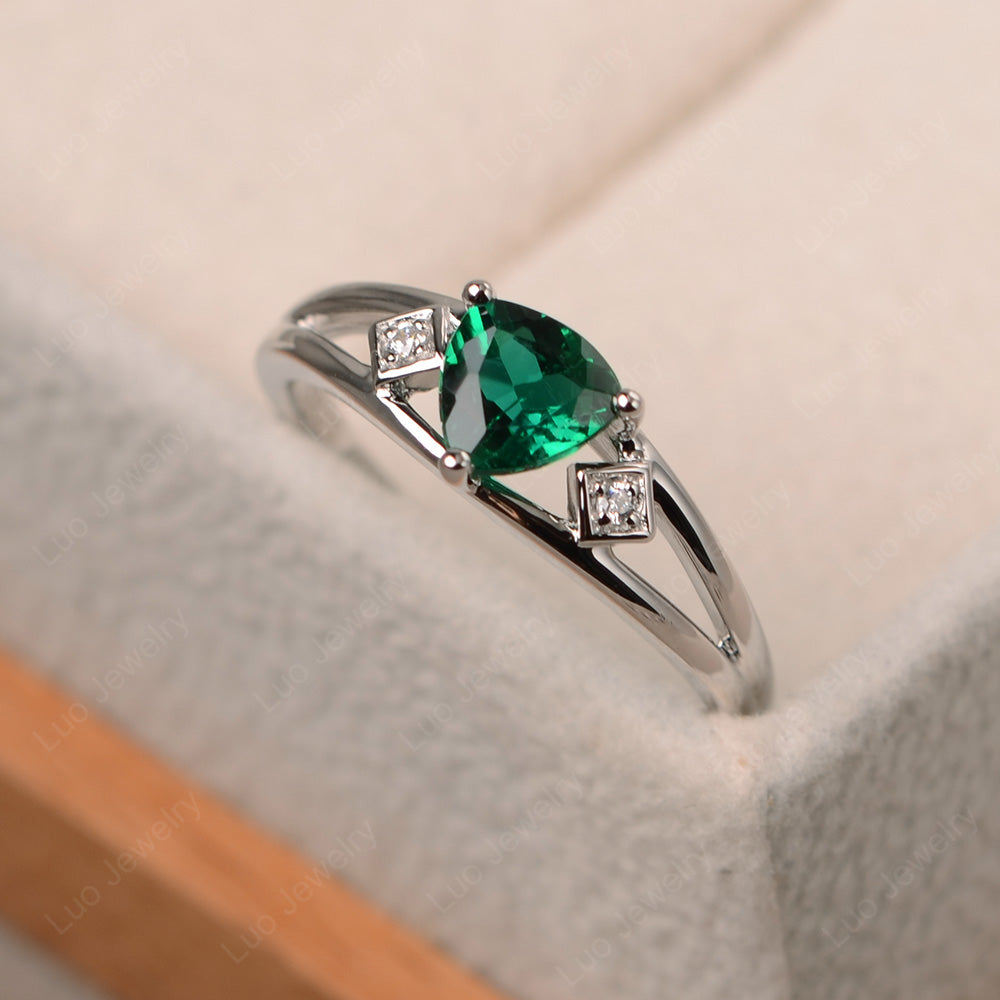 Trillion Cut Lab Emerald Engagement Ring - LUO Jewelry