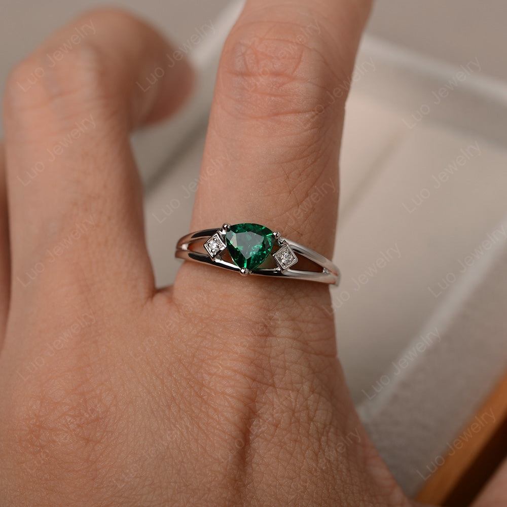 Trillion Cut Lab Emerald Engagement Ring - LUO Jewelry