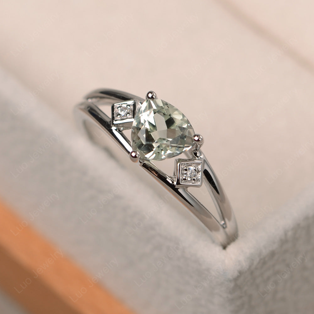 Trillion Cut Green Amethyst Engagement Ring - LUO Jewelry