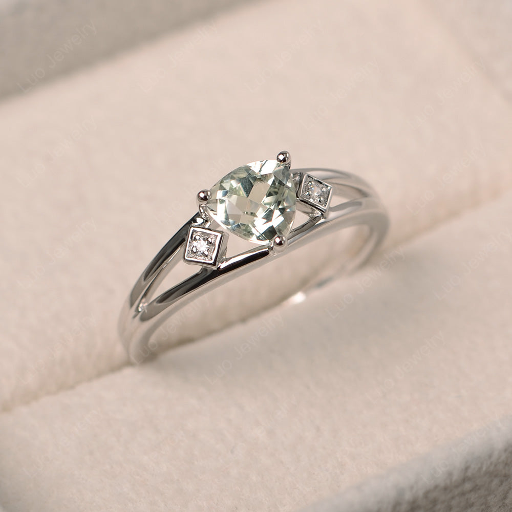 Trillion Cut Green Amethyst Engagement Ring - LUO Jewelry