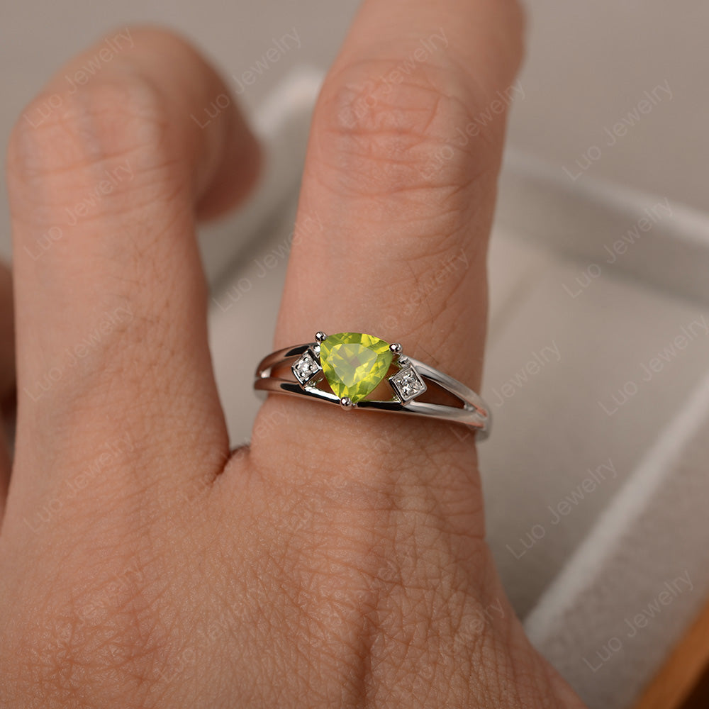 Trillion Cut Peridot Engagement Ring - LUO Jewelry