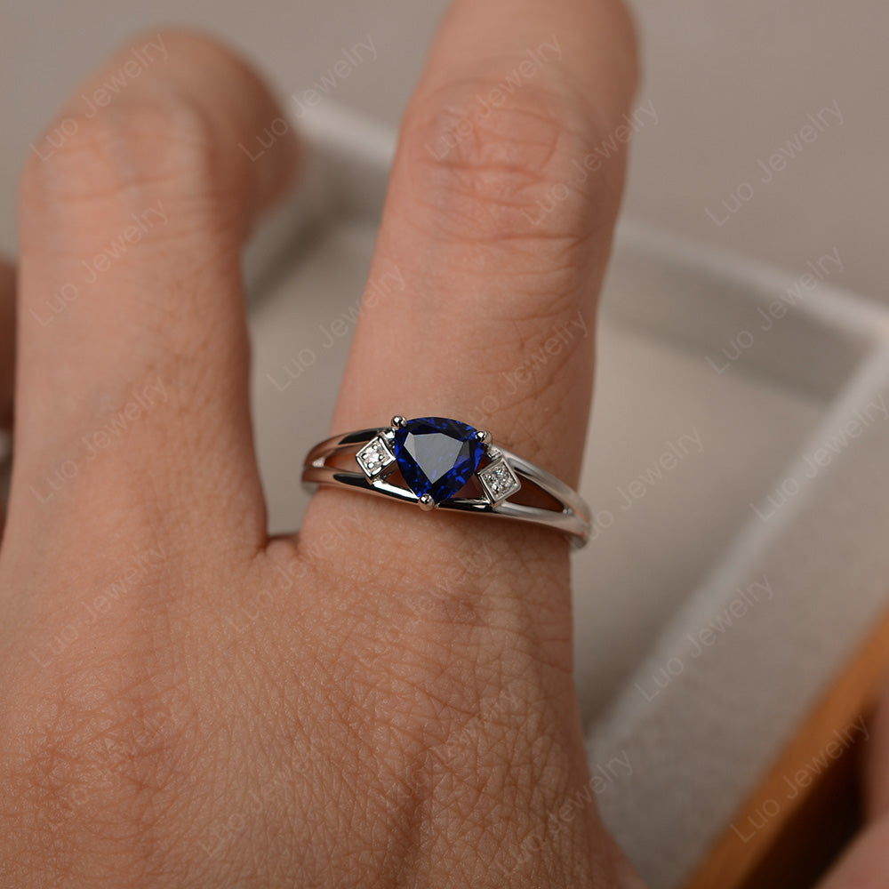 Trillion Cut Lab Sapphire Engagement Ring - LUO Jewelry