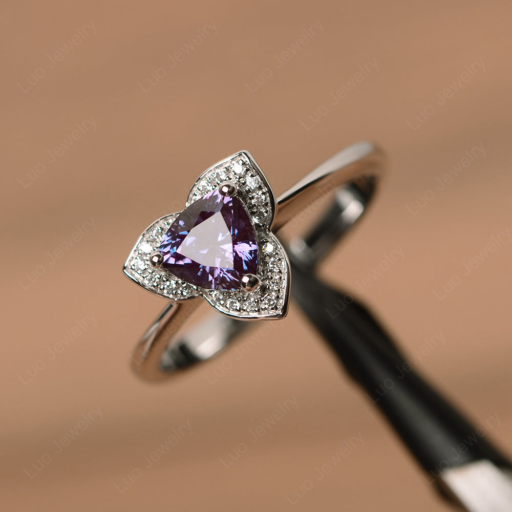 Trillion Cut Alexandrite Flower Wedding Ring - LUO Jewelry