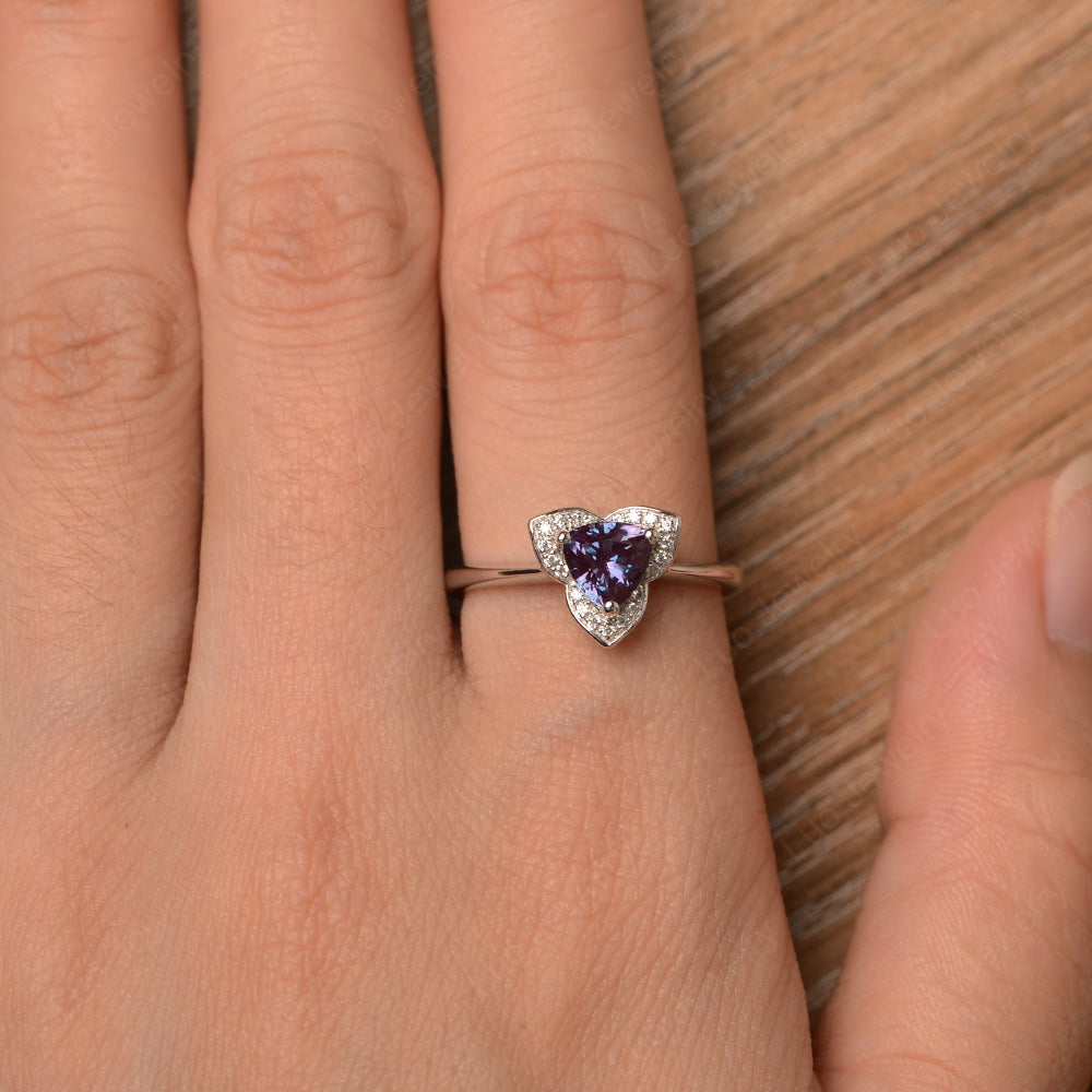 Trillion Cut Alexandrite Flower Wedding Ring - LUO Jewelry