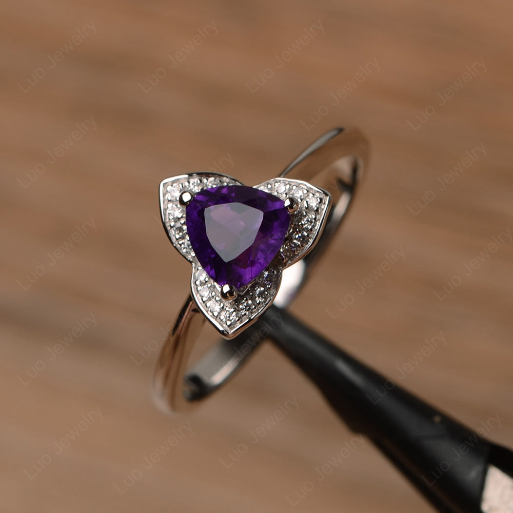 Trillion Cut Amethyst Flower Wedding Ring - LUO Jewelry