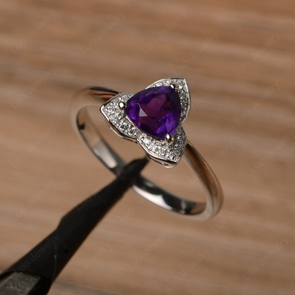 Trillion Cut Amethyst Flower Wedding Ring - LUO Jewelry