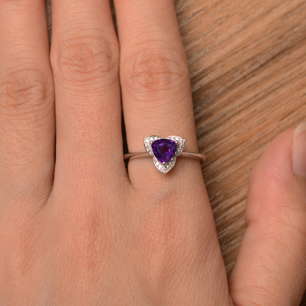 Trillion Cut Amethyst Flower Wedding Ring - LUO Jewelry