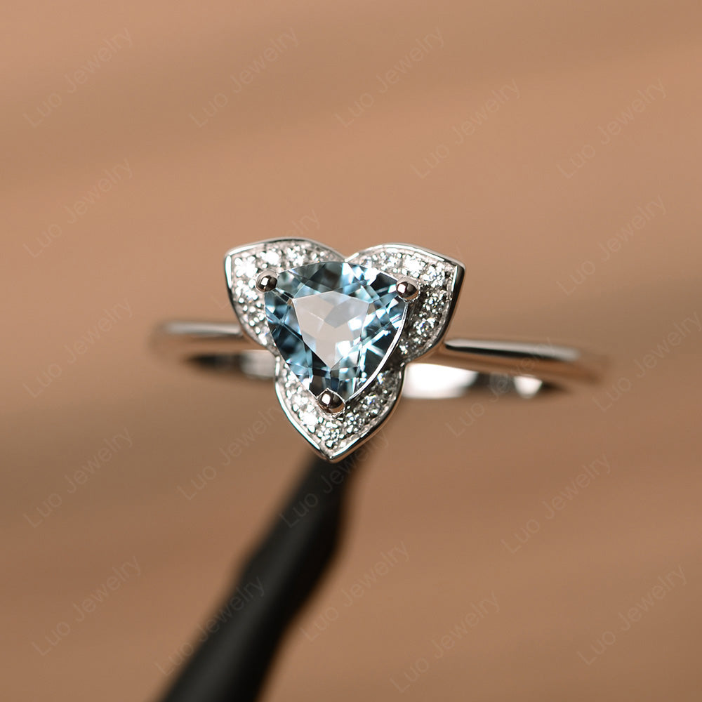 Trillion Cut Aquamarine Flower Wedding Ring - LUO Jewelry