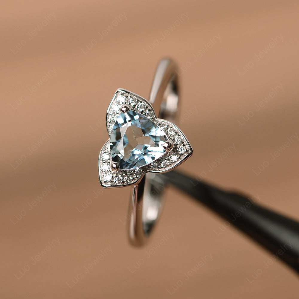 Trillion Cut Aquamarine Flower Wedding Ring - LUO Jewelry