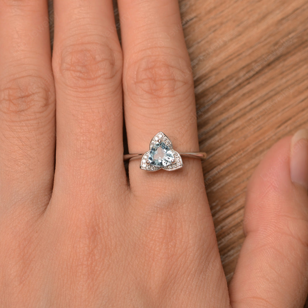 Trillion Cut Aquamarine Flower Wedding Ring - LUO Jewelry