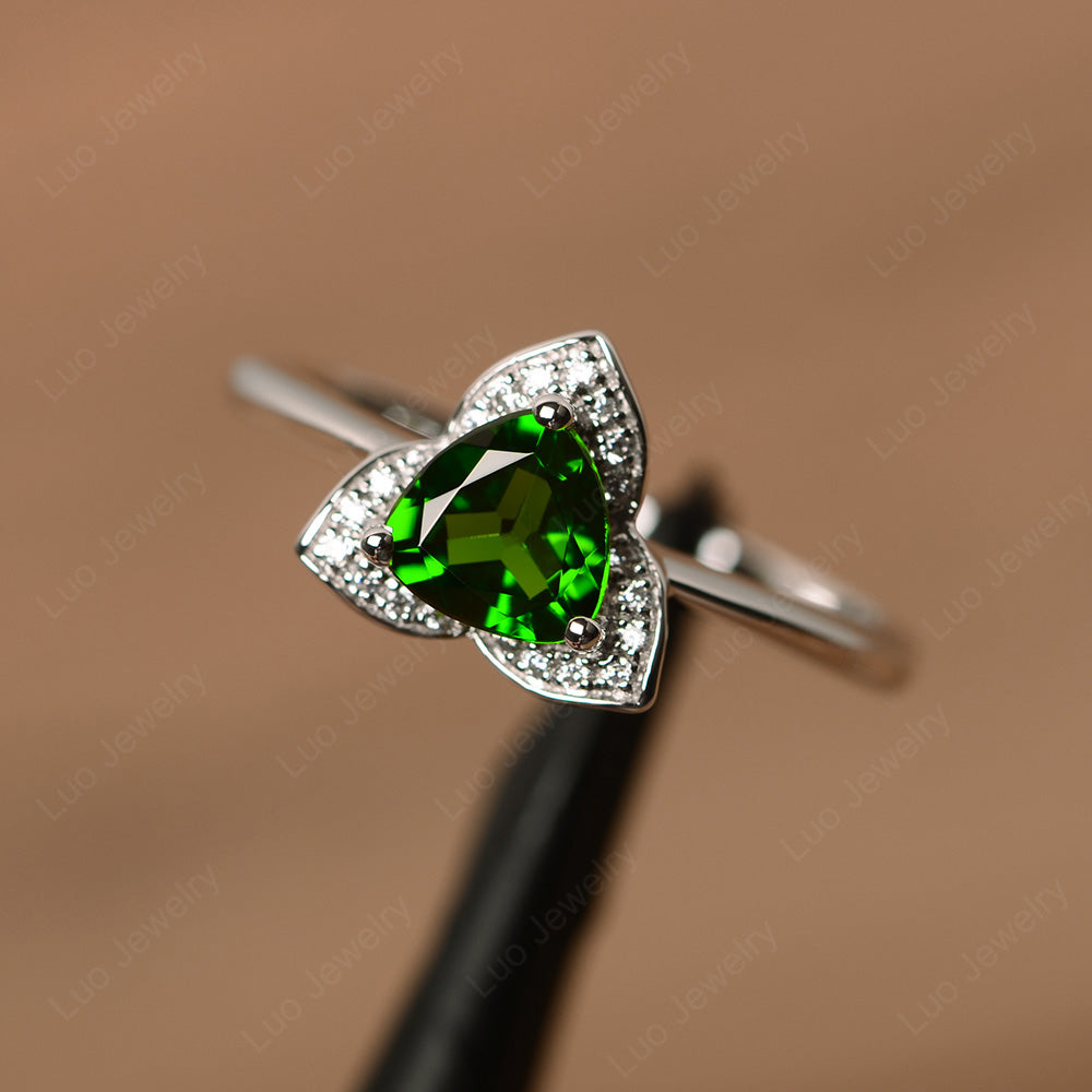 Trillion Cut Diopside Flower Wedding Ring - LUO Jewelry