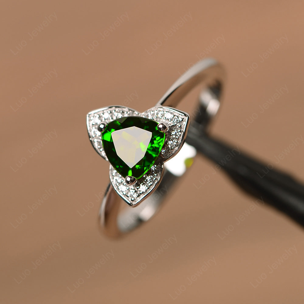 Trillion Cut Diopside Flower Wedding Ring - LUO Jewelry
