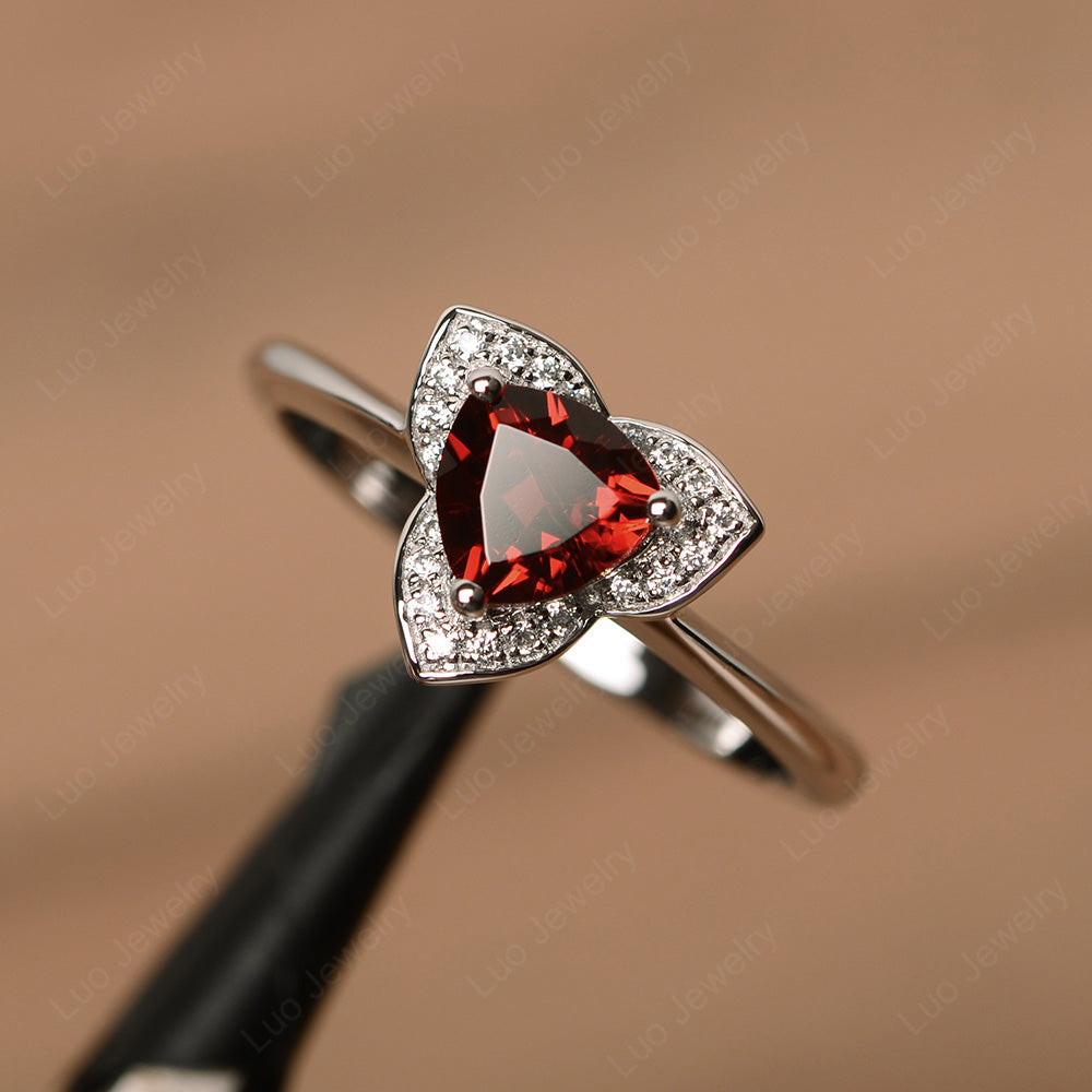 Trillion Cut Garnet Flower Wedding Ring - LUO Jewelry