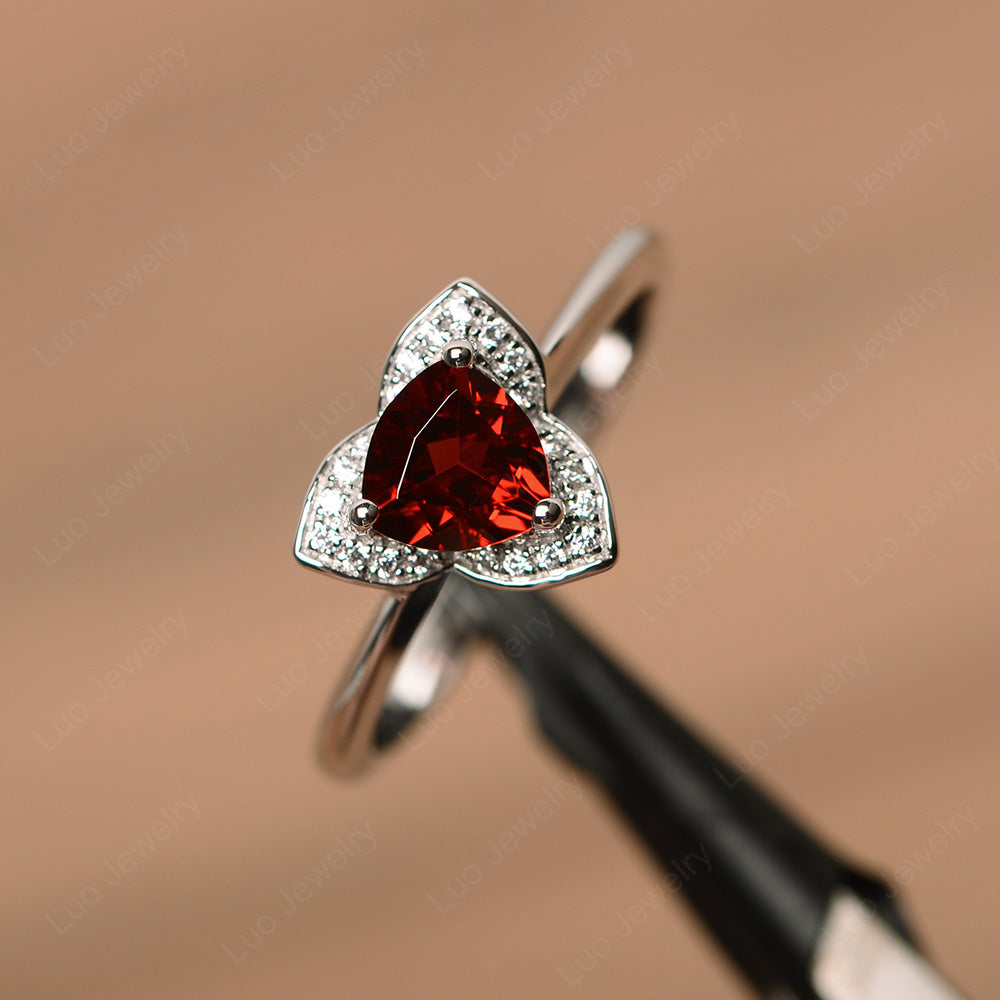 Trillion Cut Garnet Flower Wedding Ring - LUO Jewelry