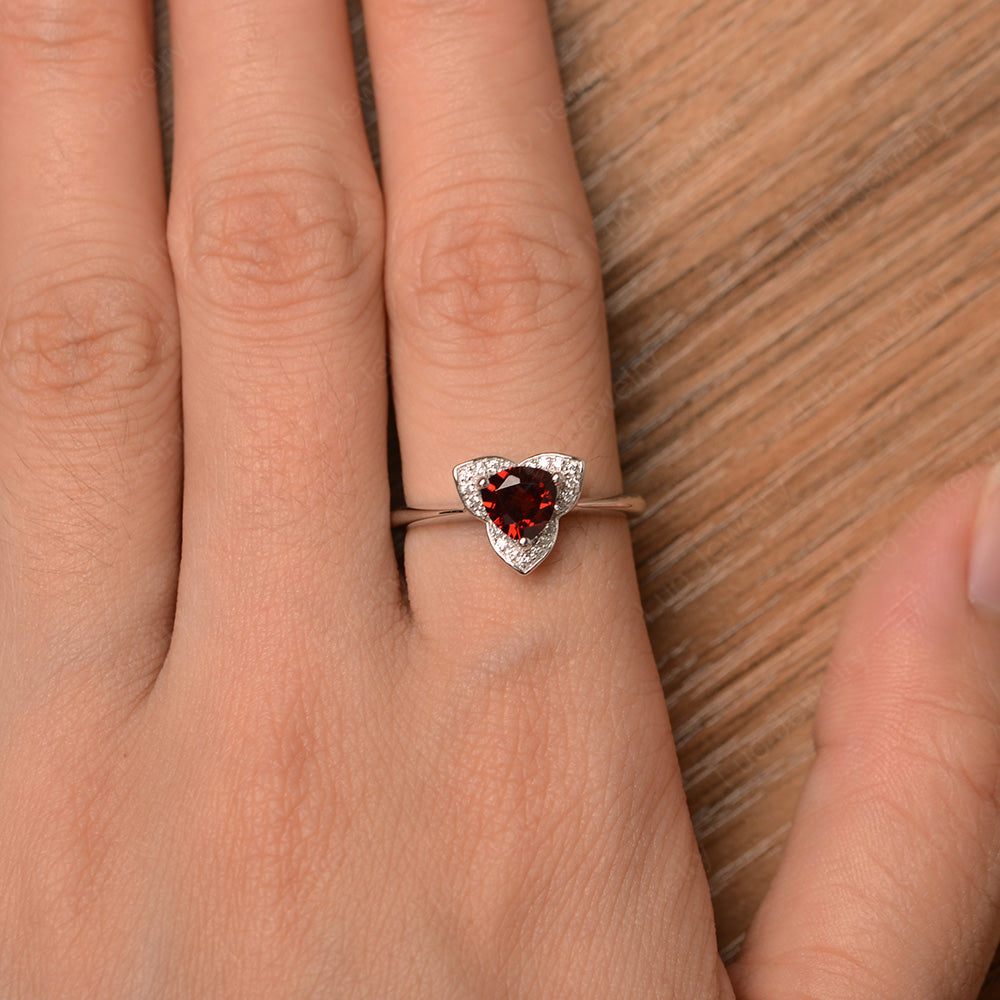 Trillion Cut Garnet Flower Wedding Ring - LUO Jewelry