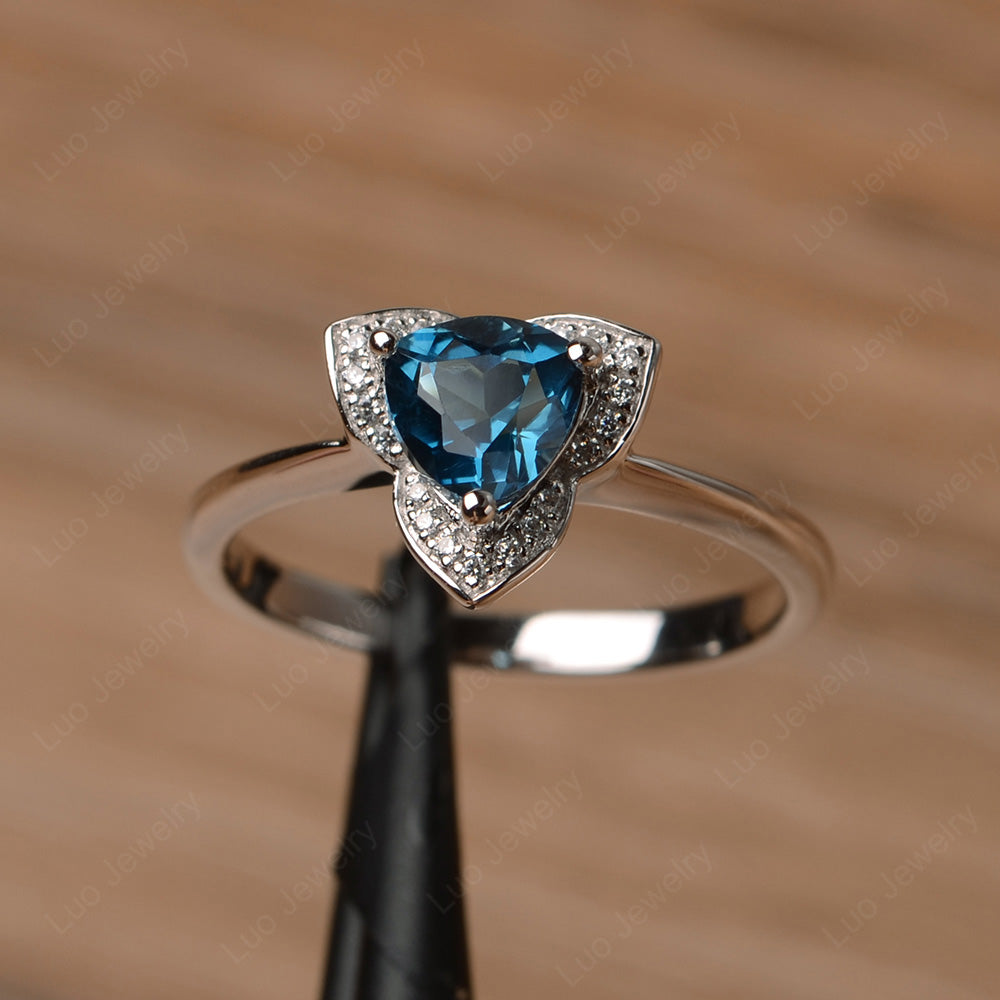 Trillion Cut London Blue Topaz Flower Wedding Ring - LUO Jewelry
