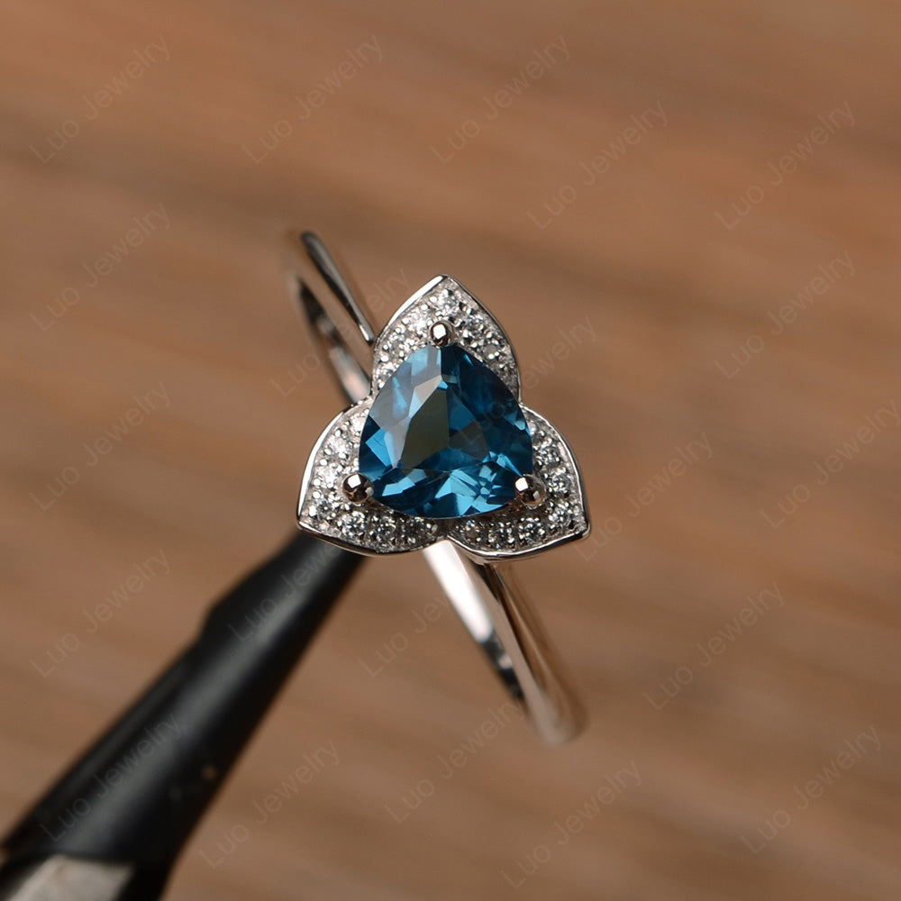 Trillion Cut London Blue Topaz Flower Wedding Ring - LUO Jewelry