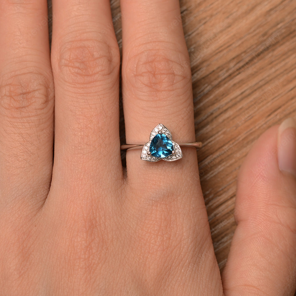 Trillion Cut London Blue Topaz Flower Wedding Ring - LUO Jewelry