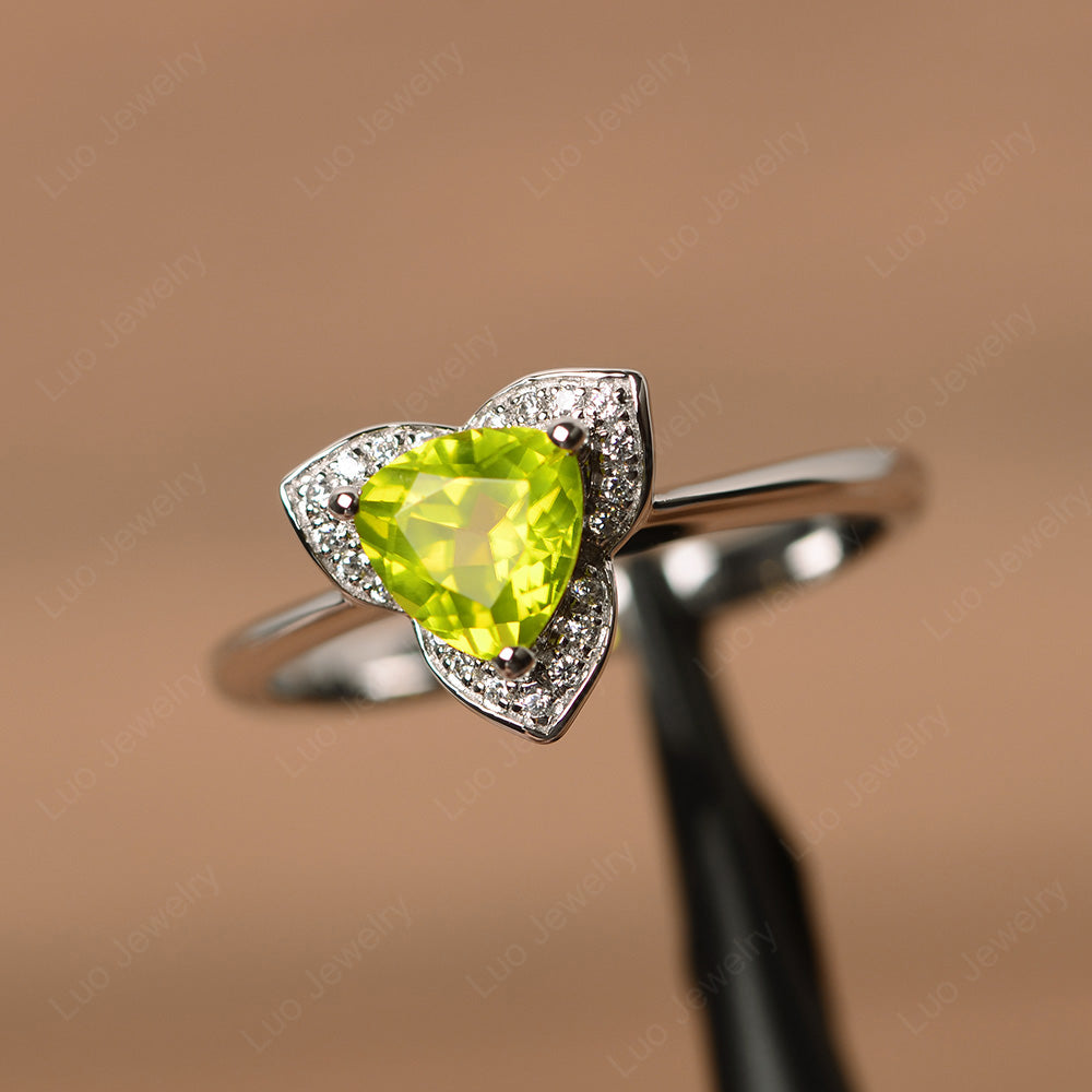 Trillion Cut Peridot Flower Wedding Ring - LUO Jewelry