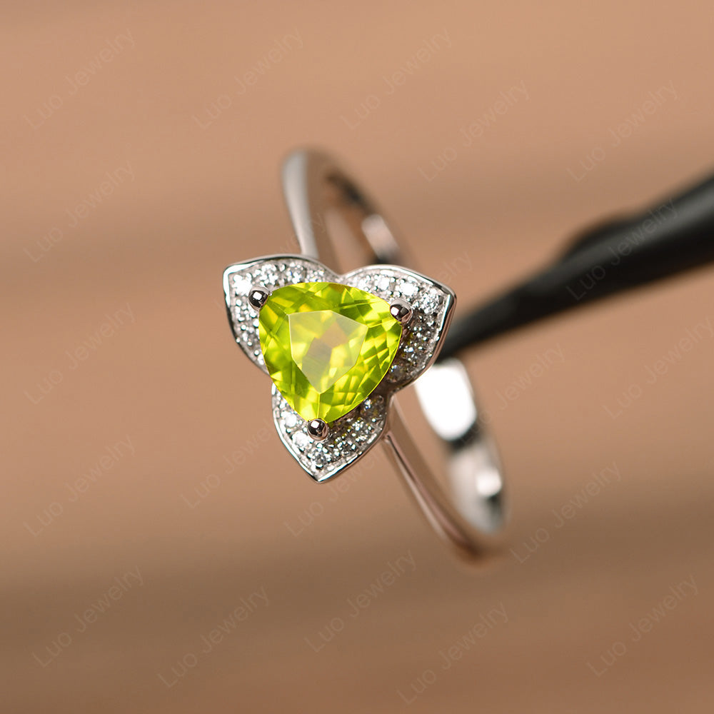 Trillion Cut Peridot Flower Wedding Ring - LUO Jewelry