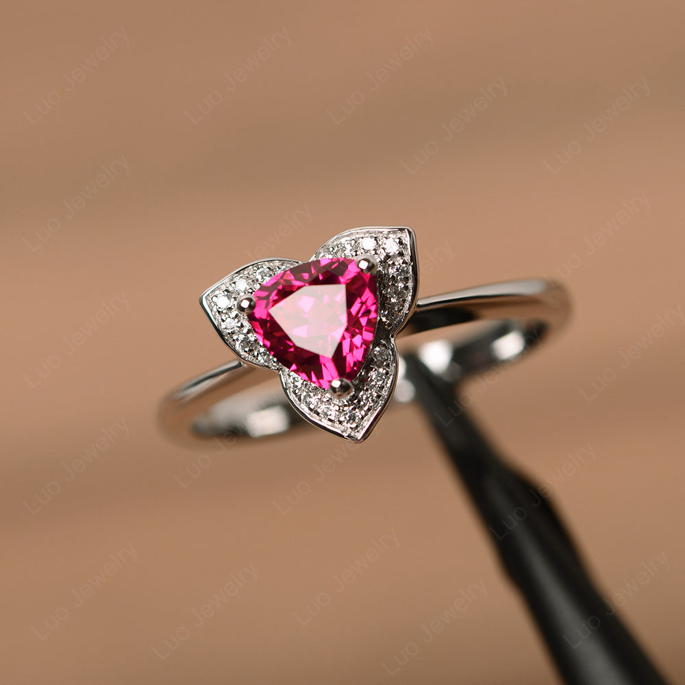 Trillion Cut Ruby Flower Wedding Ring - LUO Jewelry