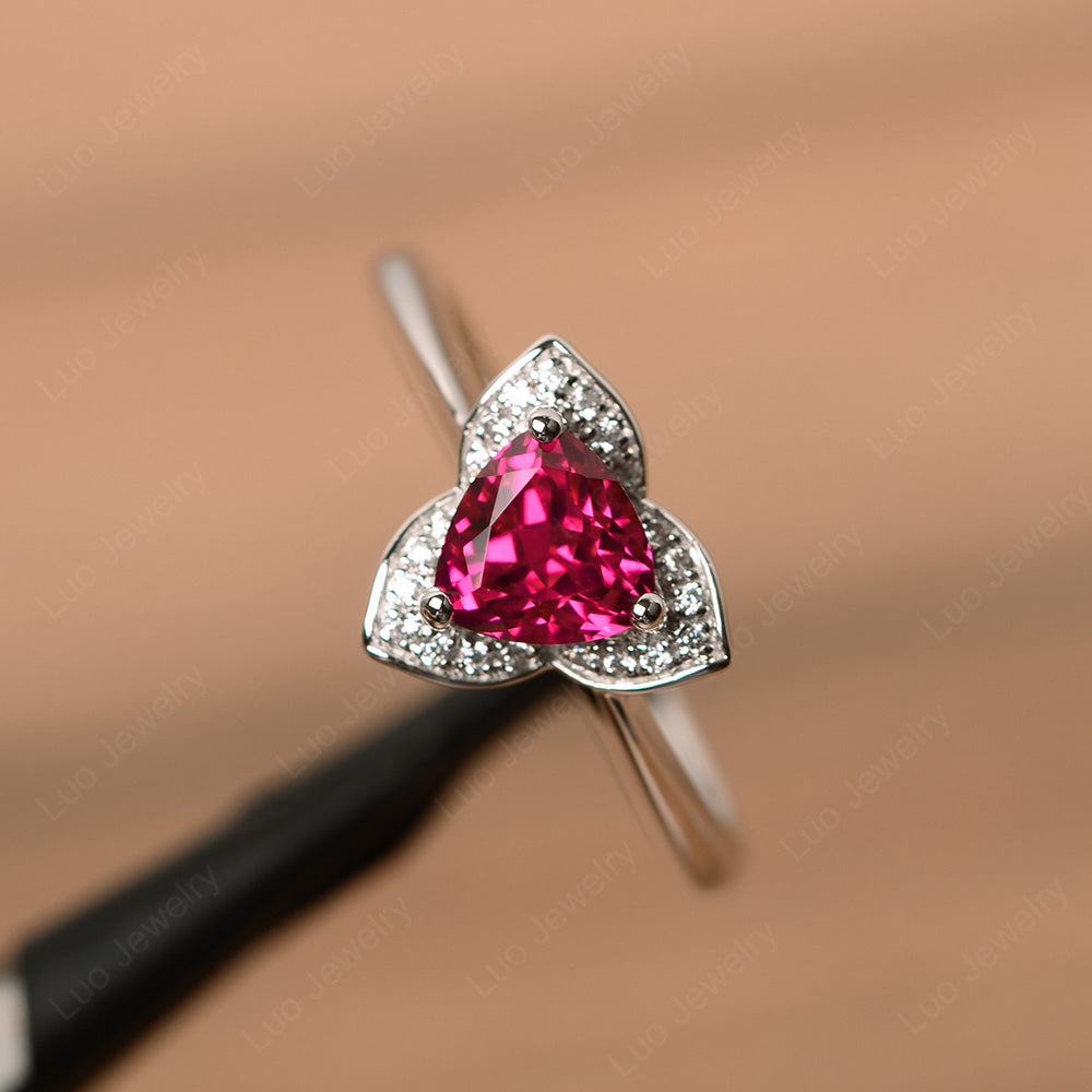 Trillion Cut Ruby Flower Wedding Ring - LUO Jewelry